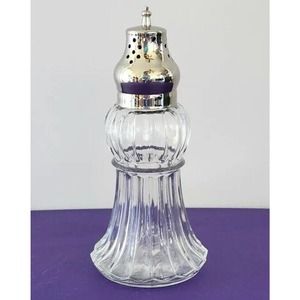 Lady Primrose Dusting Powder 3 oz Glass Jar Silverplate Shaker Top Empty 7"
